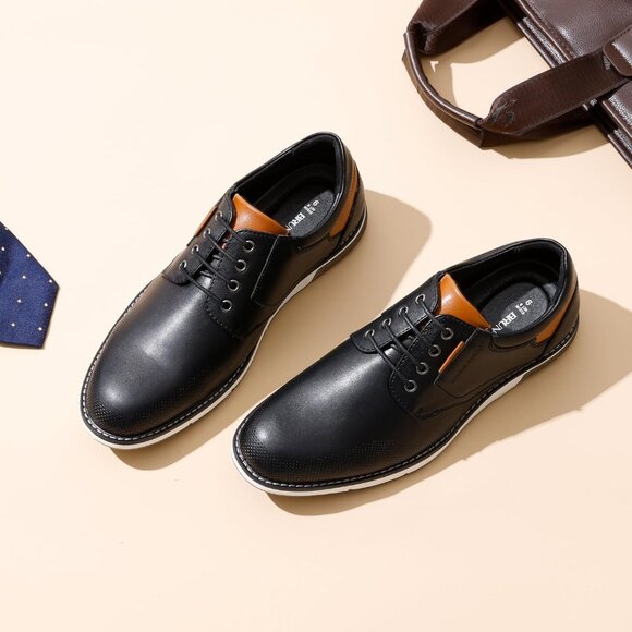 Casual Dress Oxfords Shoes Men's Black Business Formal Comfort Derby Sneakers - Picture 2 of 9